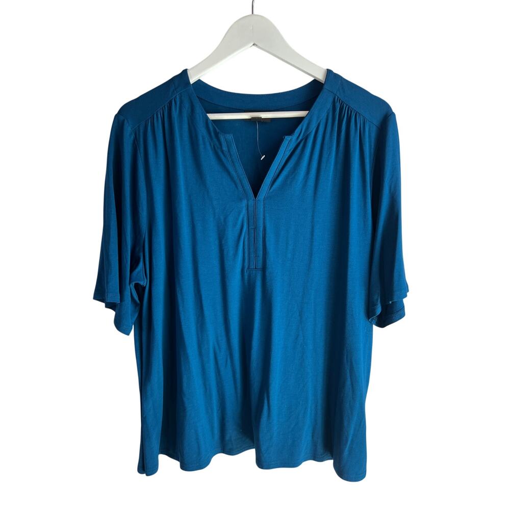 J. JILL WEAREVER WOMENS PETITE XLARGE SPLIT NECK KNIT POPOVER SHIRT DEEP TEAL